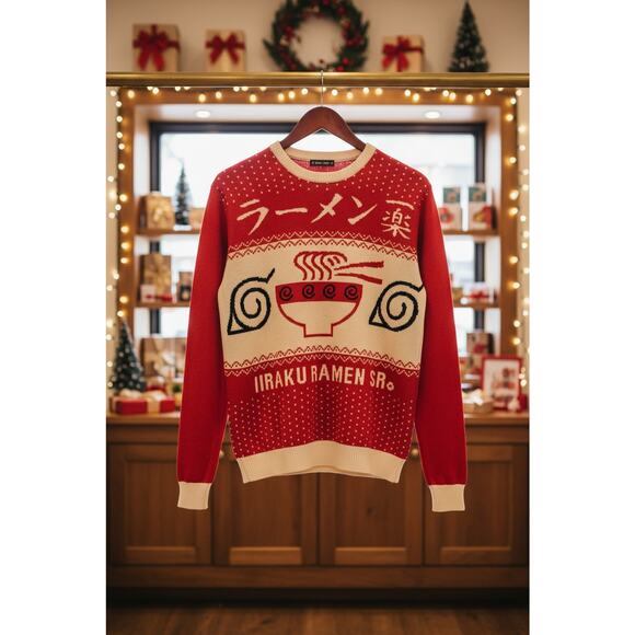 Naruto Ichiraku Ramen Sweater - Red Cream Unisex NWOT Ugly Christmas Style - Picture 8 of 9